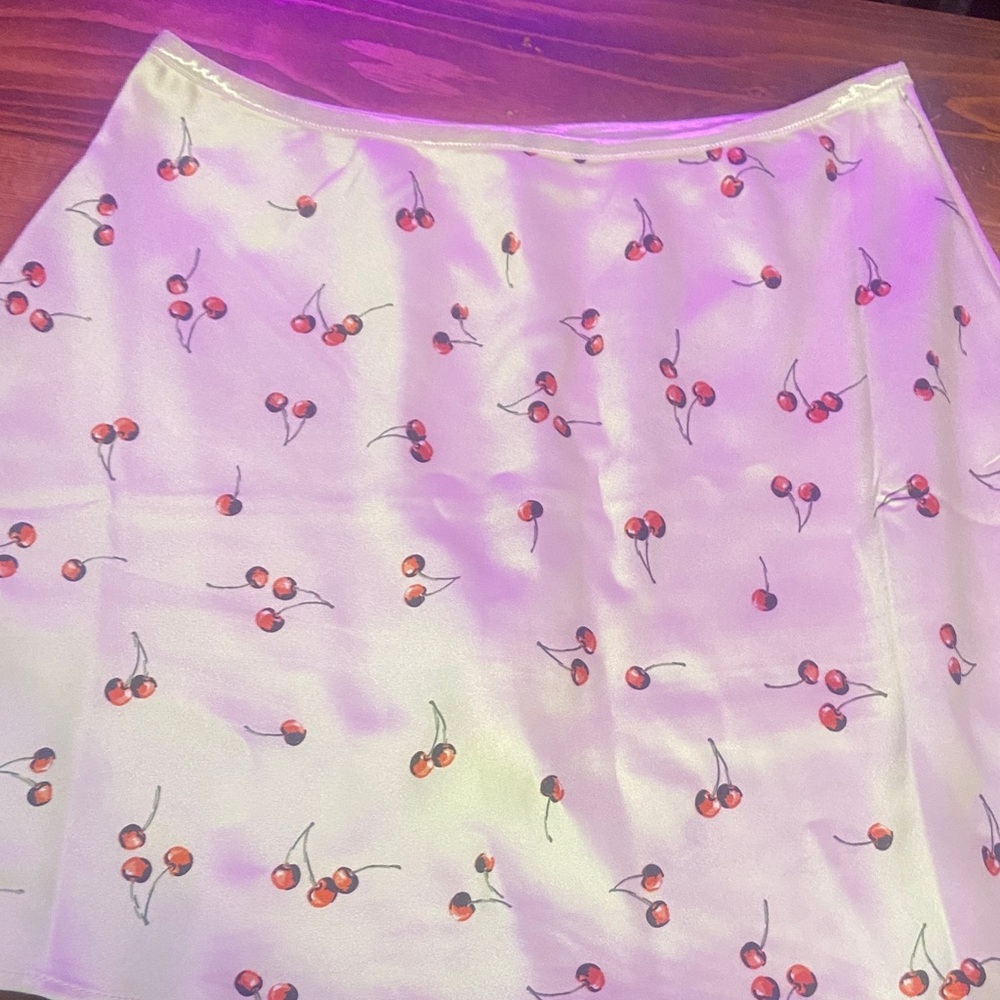 Cherry Print Satin Skirt
